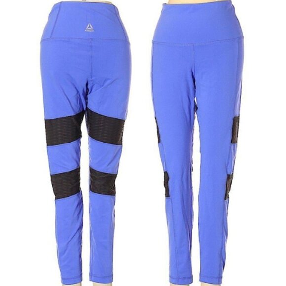 🌺 Reebok Lux Speedwick Tights Acid Blue Colorblock Leggings Size S - Picture 1 of 8